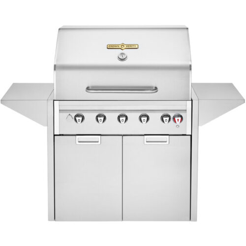 Crown Verity IE36MNG Estate Elite 36" Natural Gas Cart Grill with Roll Dome, Bun Rack, Two End Shelves, Two-Door Cabinet, and Cover