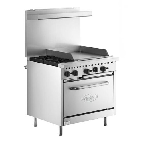 MainStreet Equipment E36-G24-N Natural Gas 2 Burner 36" Range with 24" Griddle and Standard Oven - 130,000 BTU