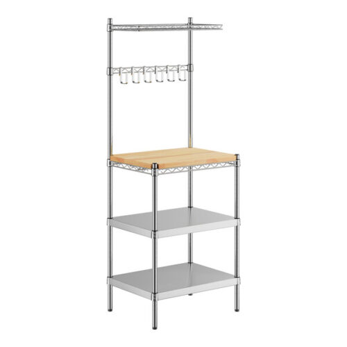 Regency 18" x 24" x 64" Chrome Baker's Rack Solid Stainless Steel Shelf with Hardwood Cutting Board