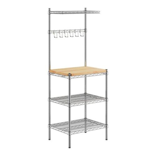 Regency 18" x 24" x 64" Chrome Baker's Rack Wire Shelf with Hardwood Cutting Board