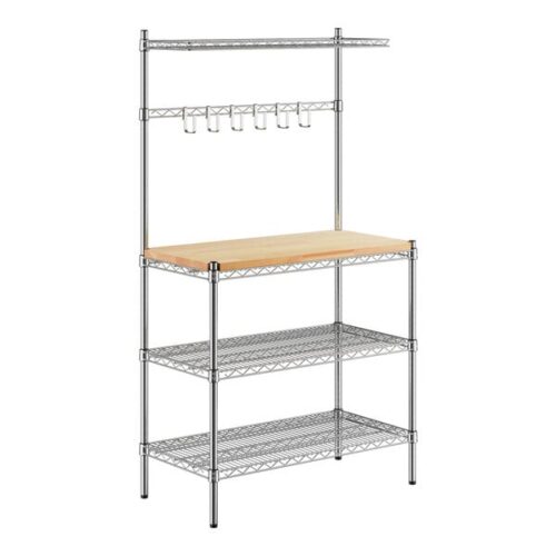 Regency 18" x 36" x 64" Chrome Baker's Rack Wire Shelf with Hardwood Cutting Board