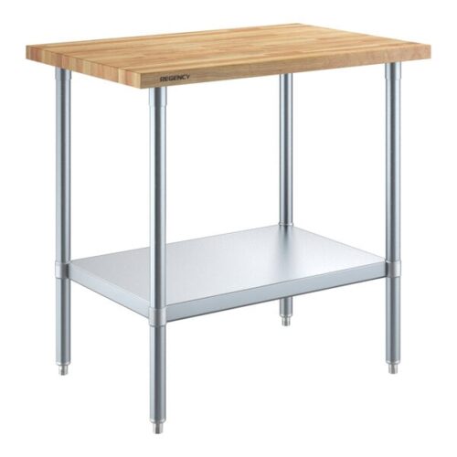 Regency 24" x 36" Wood Top Work Table with Galvanized Base and Adjustable Undershelf