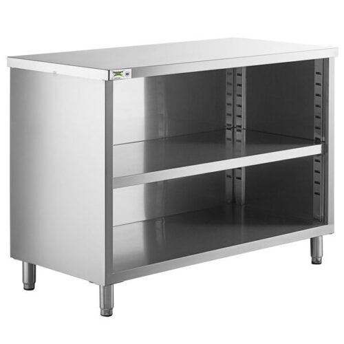 Regency 24" x 48" 16 Gauge Type 304 Stainless Steel Enclosed Base Table with Open Front and Adjustable Midshelf