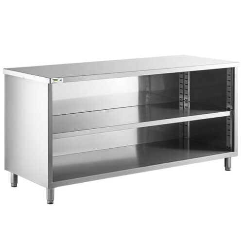 Regency 24" x 72" 16 Gauge Type 304 Stainless Steel Enclosed Base Table with Open Front and Adjustable Midshelf