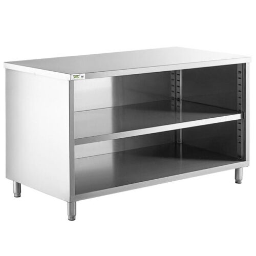 Regency 30" x 60" 16 Gauge Type 304 Stainless Steel Enclosed Base Table with Open Front and Adjustable Midshelf