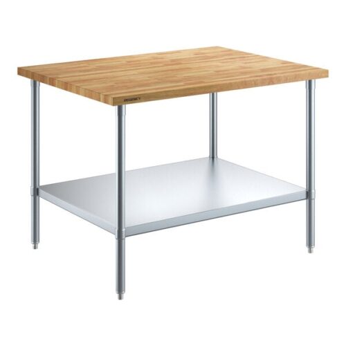 Regency 36" x 48" Wood Top Work Table with Galvanized Base and Adjustable Undershelf