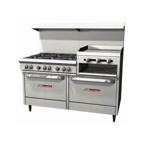 Southbend S60DD-2RR S-Series 60" Liquid Propane 6-Burner Range with 24" Raised Griddle / Broiler and 2 Standard Ovens - 247,500 BTU