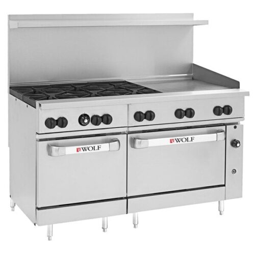 Wolf by Vulcan C60SS-6B24GTN Challenger XL Series Natural Gas 60" Thermostatic Range with 6 Burners, 24" Right Side Griddle, and 2 Standard Ovens - 278,000 BTU