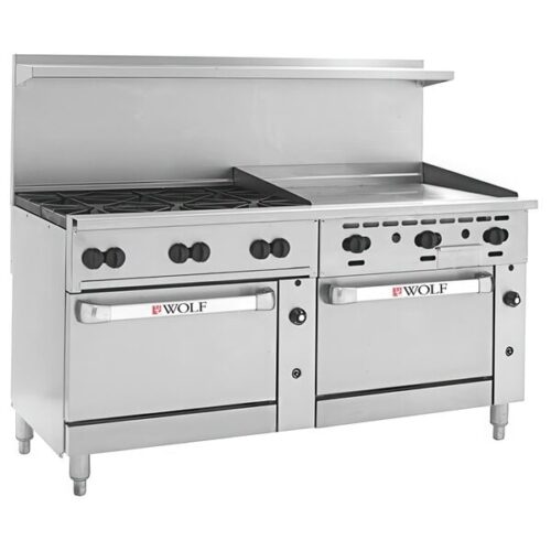 Wolf by Vulcan C72SS-6B36GN Challenger XL Series Natural Gas 72" Manual Range with 6 Burners, 36" Right Side Griddle, and 2 Standard Ovens - 310,000 BTU