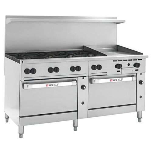Wolf by Vulcan C72SS-8B24GN Challenger XL Series Natural Gas 72" Manual Range with 8 Burners, 24" Right Side Griddle, and 2 Standard Ovens - 350,000 BTU