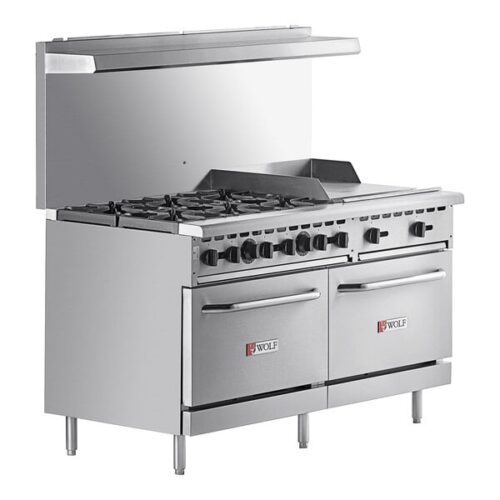 Wolf by Vulcan WX60F-6B24GN WX Series Natural Gas 60" Manual Range with 6 Burners, 24" Right Side Griddle, and 2 Standard Ovens - 258,000 BTU