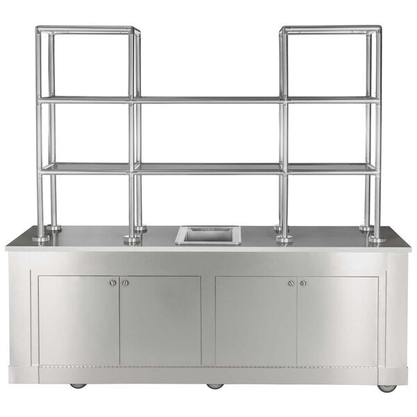 Bon Chef 51014 96" x 30" x 80" Stainless Steel Mobile Back Bar with Glass Shelves 2 Bon Chef 51014 96" x 30" x 80" Stainless Steel Mobile Back Bar with Glass Shelves - Image 2