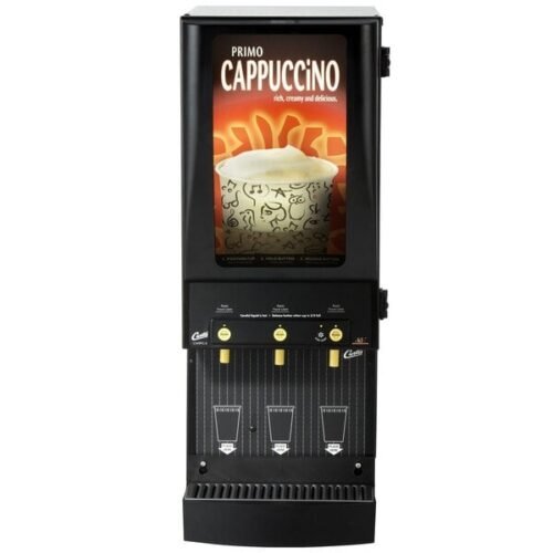 Curtis Cafe Series Primo PC3 Three Station Cappuccino Machine with Three 4 lb. Hoppers and Lit Sign - 120V
