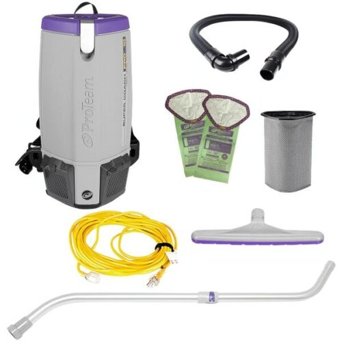ProTeam 107745 Super Coach Pro 10 Qt. Backpack Vacuum with 107628 Telescoping Wand and 107016 Xover Floor Tool - 120V